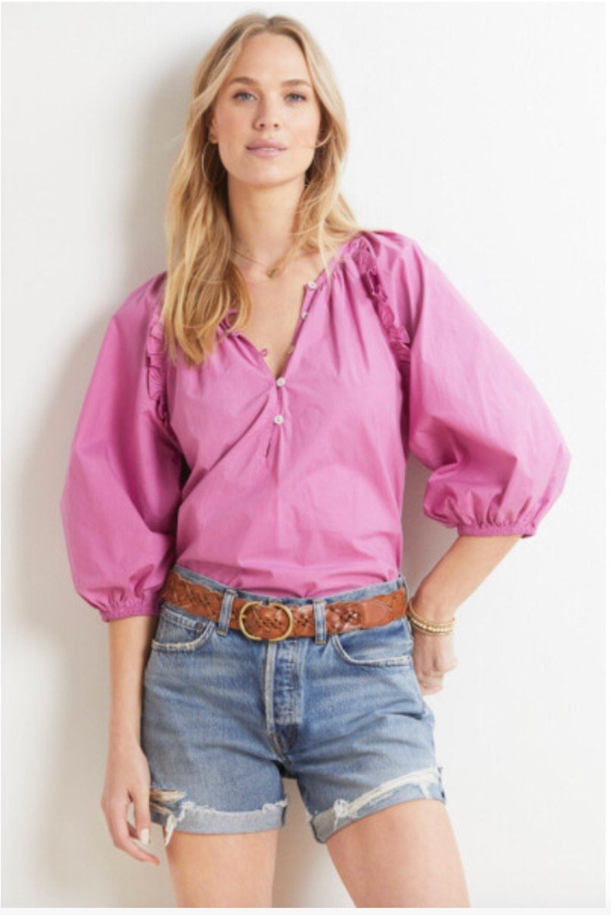 CLEOBELLA NWT Evereve Jess Puff Sleeve Orchid Purple Organic Cotton Blouse // XL